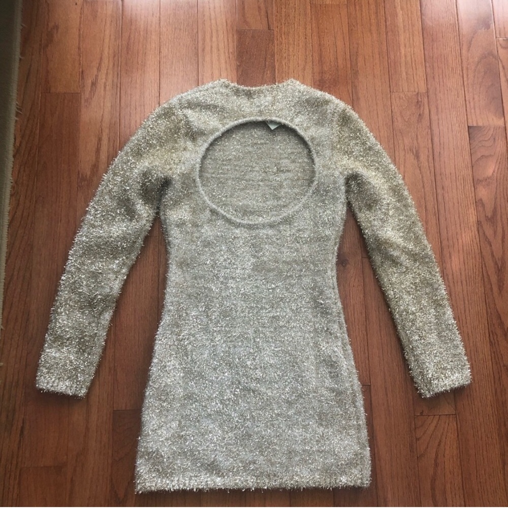 NWT H&M Gold Long Sleeve Fuzzy Glitter Christmas NYE Holiday Party Dress Size XS - Picture 7 of 13